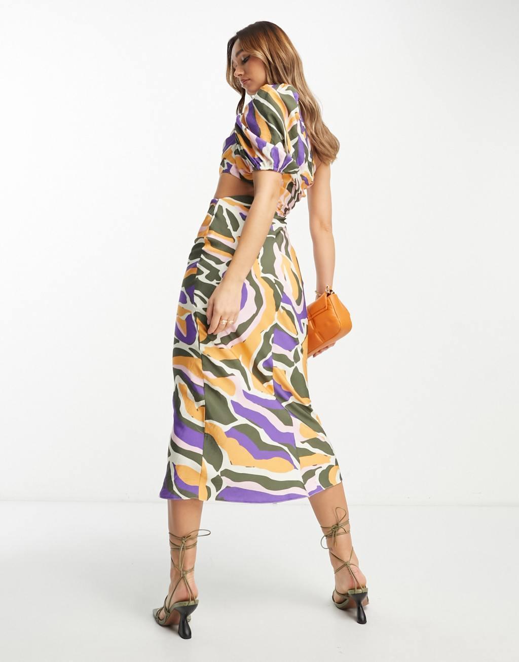 ASOS DESIGN washed one-shoulder maxi dress with cut-out side waist detail in abstract print Product Image