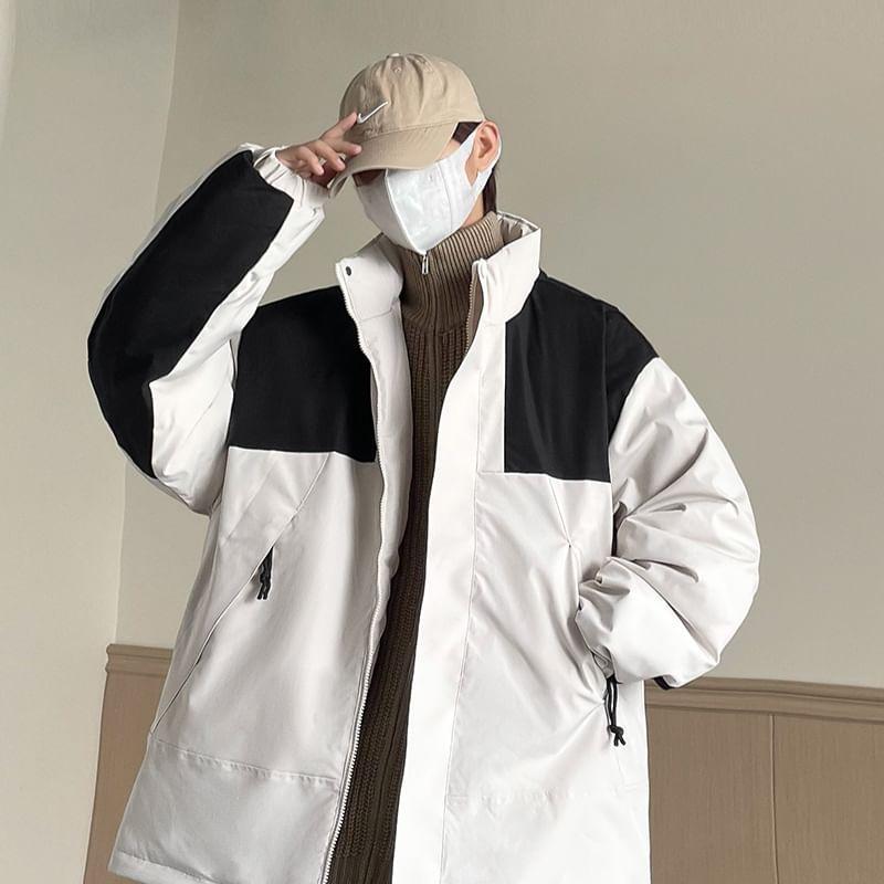 Mock Neck Plain Zip-Up Jacket Product Image