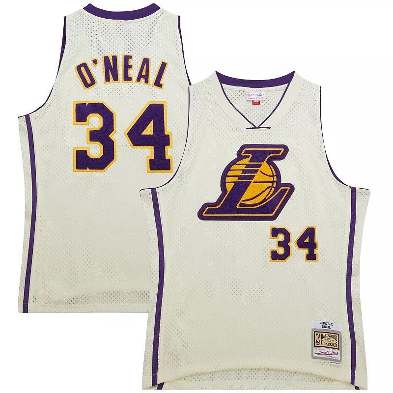 Mens Mitchell & Ness Shaquille ONeal Cream Los Angeles Lakers Chainstitch Swingman Jersey Product Image