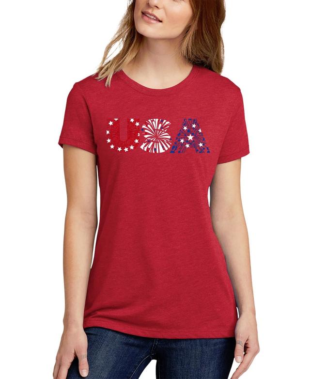 La Pop Art Womens Premium Blend Word Art Usa Fireworks T-Shirt Product Image