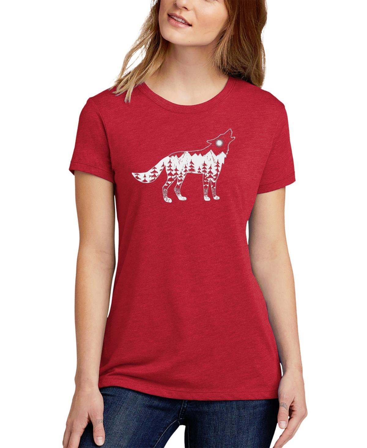 La Pop Art Womens Premium Blend Howling Wolf Word Art T-shirt Product Image