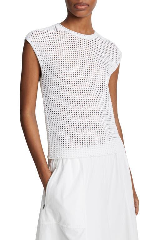 Open Stitch Cotton Sweater In Optic White Product Image