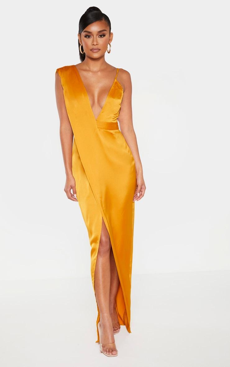 Mustard Asymmetric Drape Detail Maxi Dress Product Image