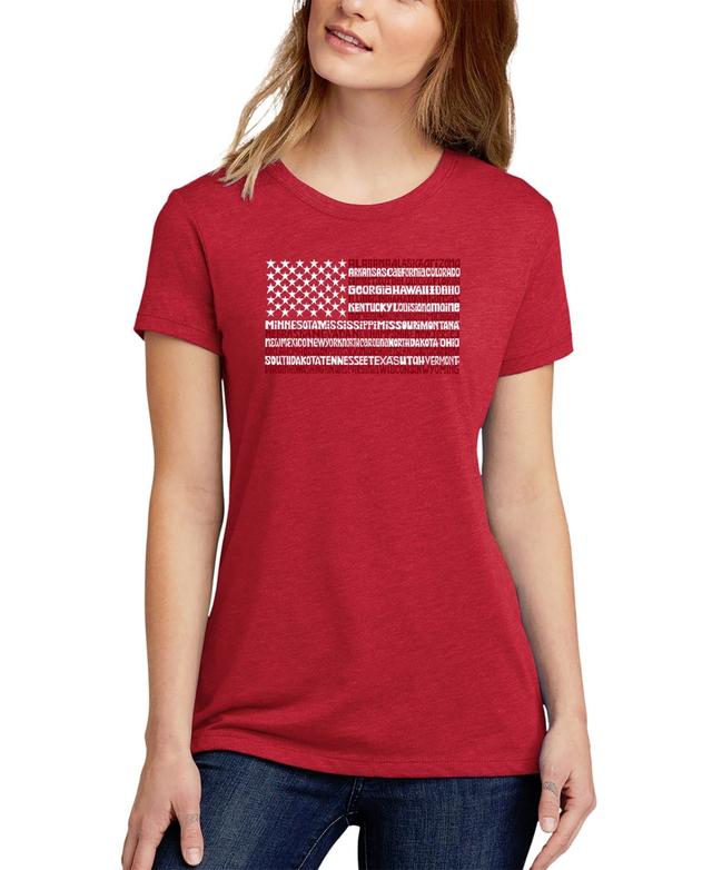 La Pop Art Womens Premium Blend 50 States Usa Flag Word Art T-shirt Product Image