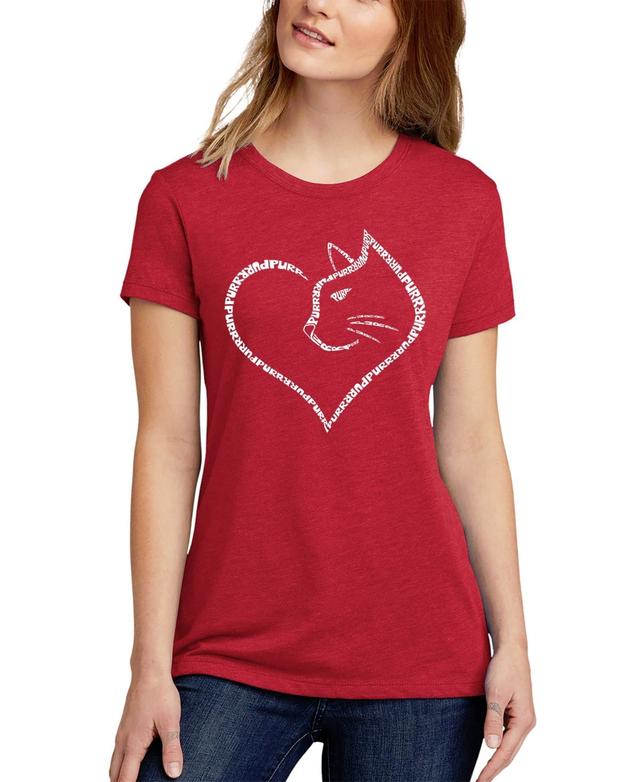 La Pop Art Womens Cat Heart Premium Blend Word Art Short Sleeve T-shirt Product Image