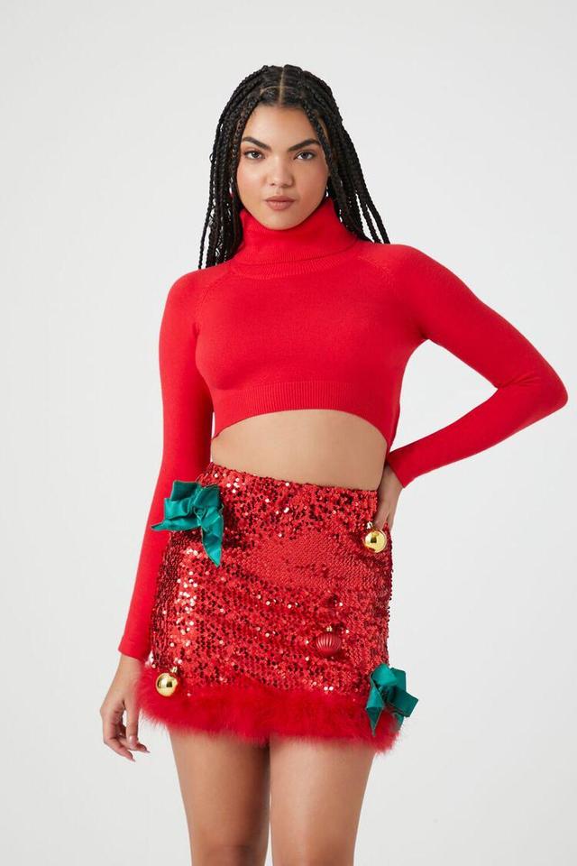 Christmas Bow & Ornament Sequin Mini Skirt | Forever 21 Product Image