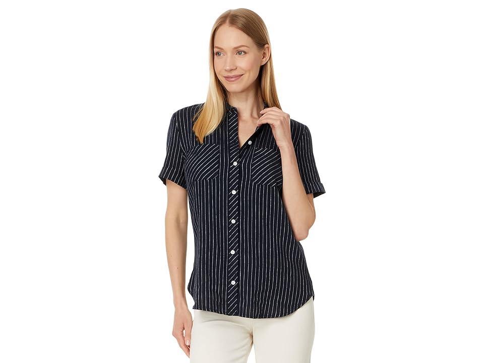 Tommy Hilfiger Stripe Linen Blend Camp Shirt (Sky Captain/Bright White) Women's Clothing Product Image