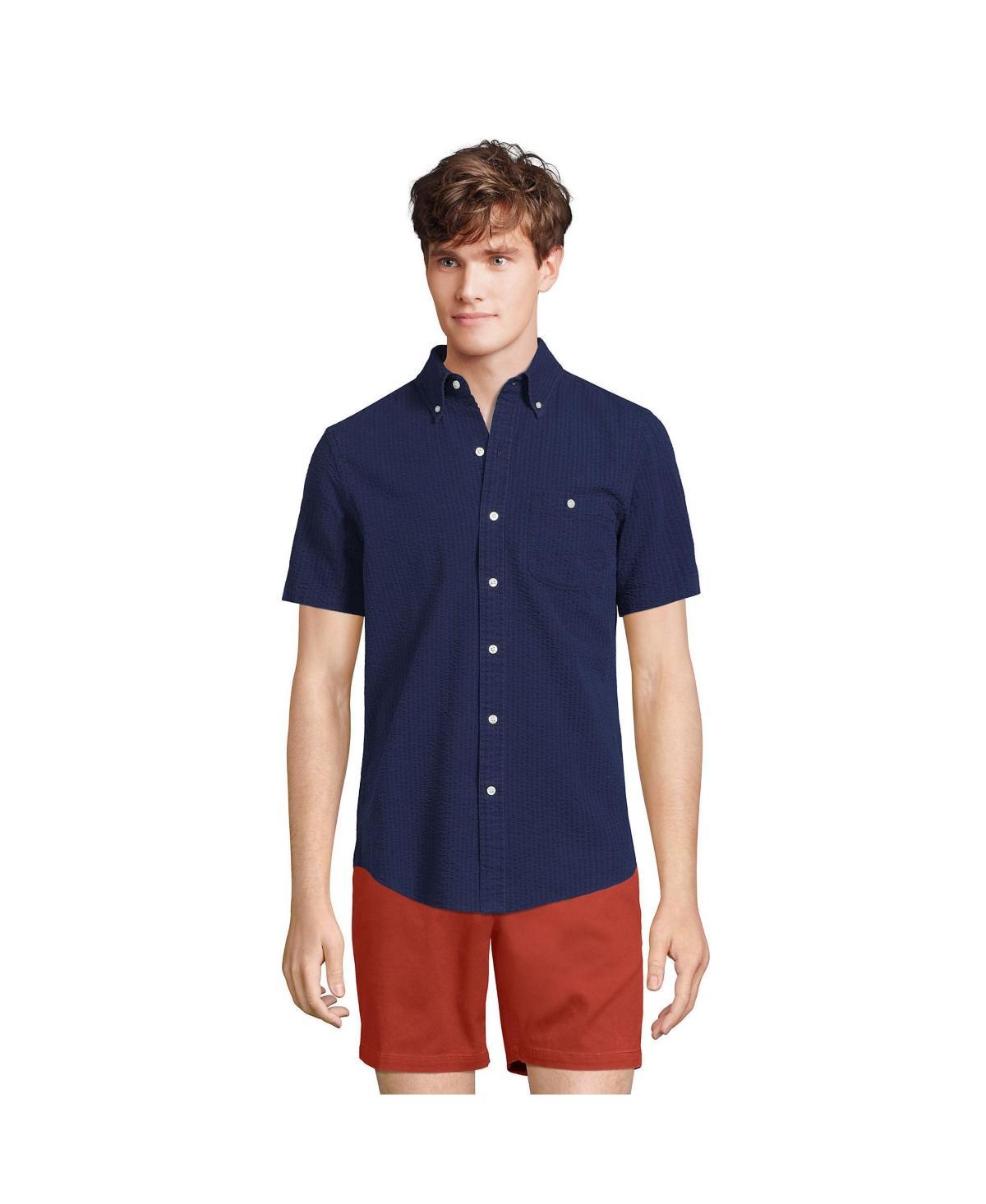 Tall Lands End Traditional-Fit Button-Down Seersucker Shirt, Mens Blue Pin Stripe Product Image