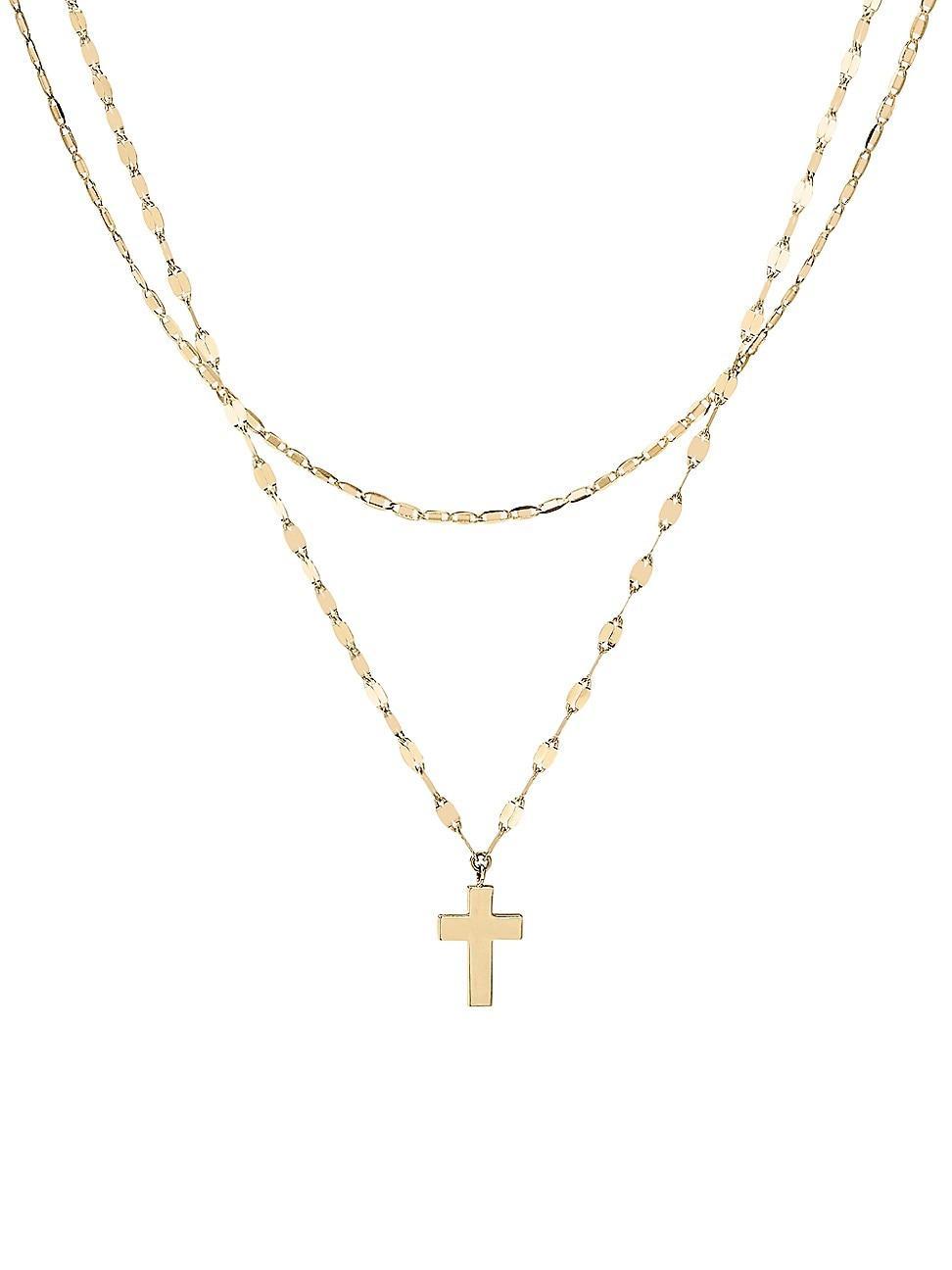 Womens 14K Yellow Gold Double-Strand Cross Necklace Product Image