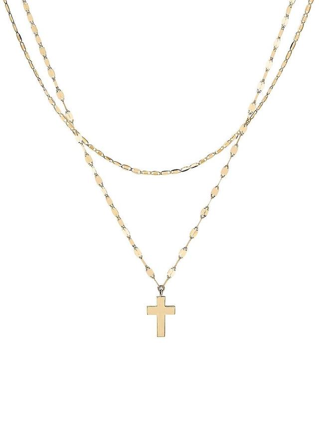 Womens 14K Yellow Gold Double-Strand Cross Necklace Product Image