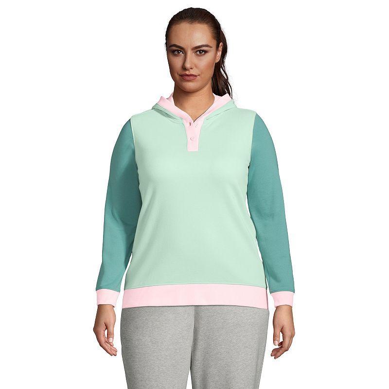 Plus Size Lands End Serious Sweats Long Sleeve Button Hoodie, Womens Product Image