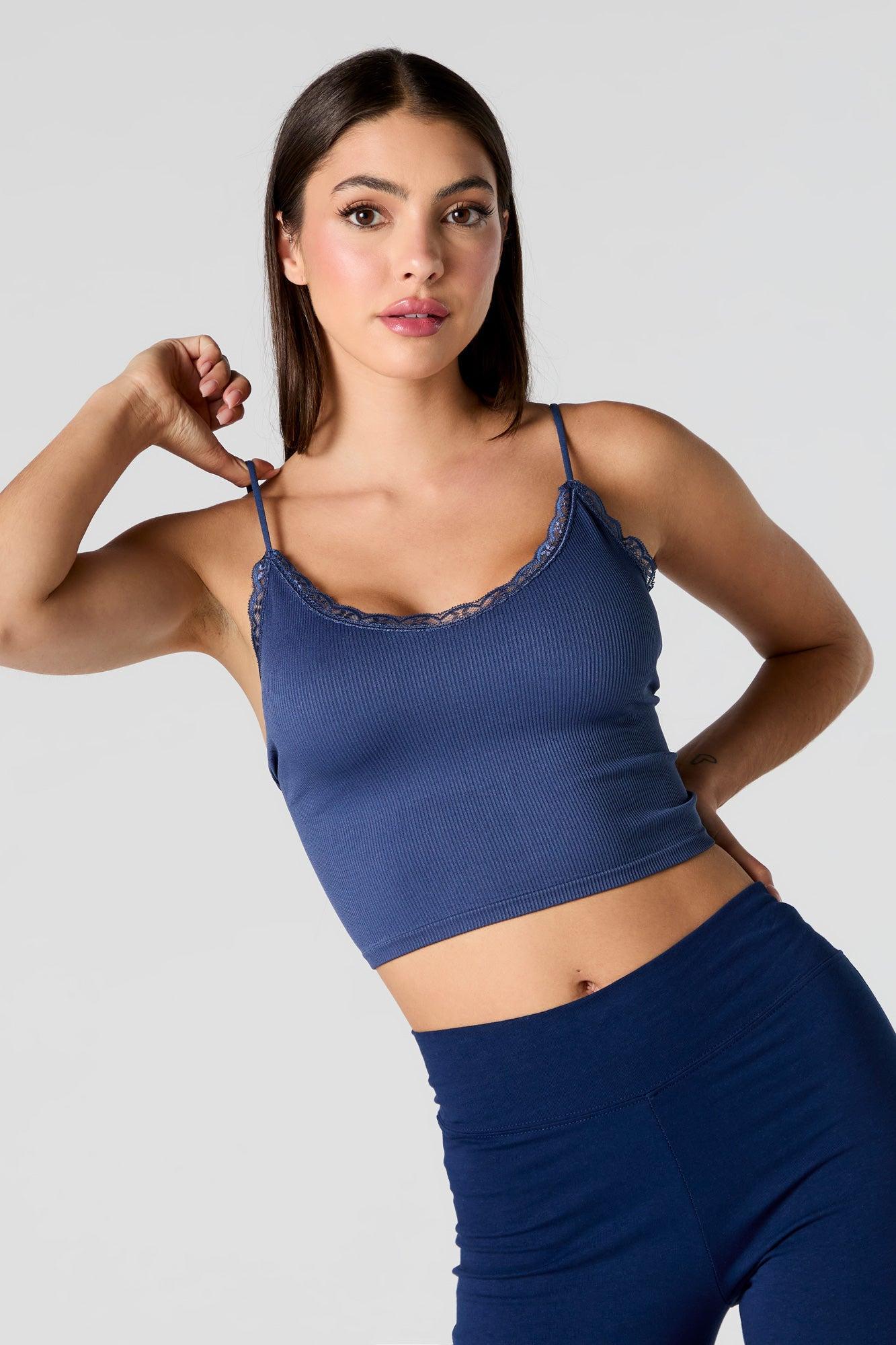 Seamless Ribbed Lace Trim Cropped Cami Female Product Image