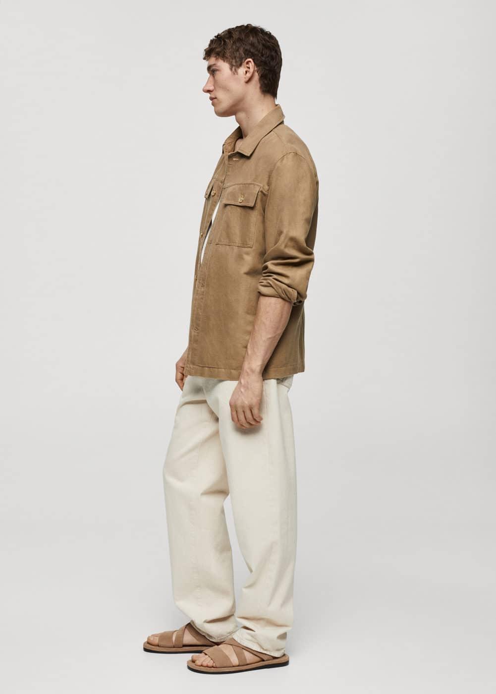 MANGO MAN - Pocket linen cotton jacket tobacco brownMen Product Image