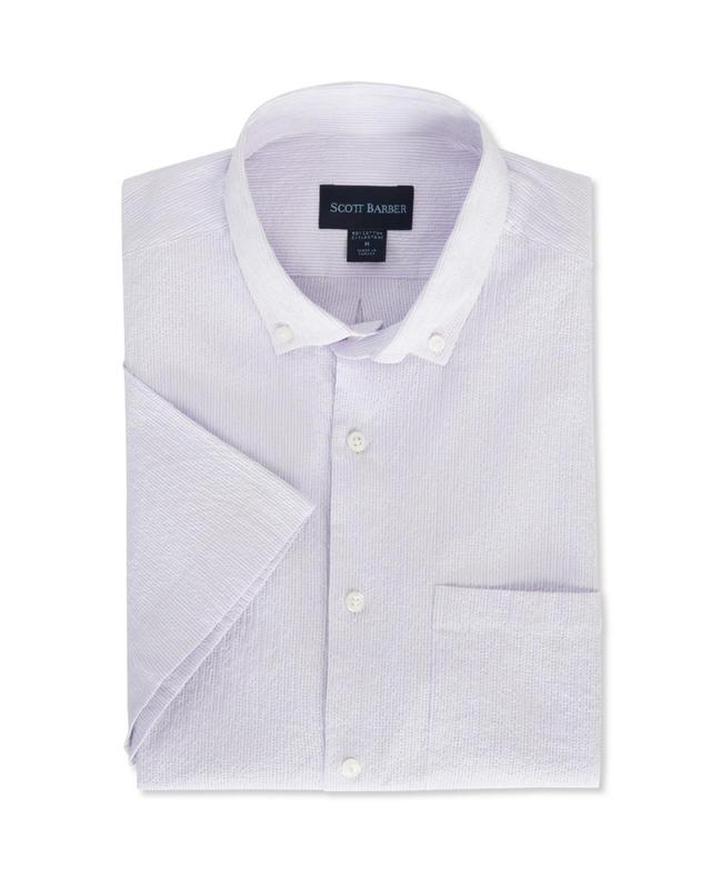 Scott Barber Stripe Short Sleeve Cotton Seersucker Button-Down Shirt Product Image