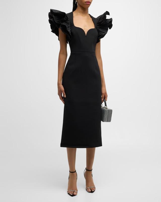 Ella Puff Ruffle-Sleeve Midi Dress Product Image