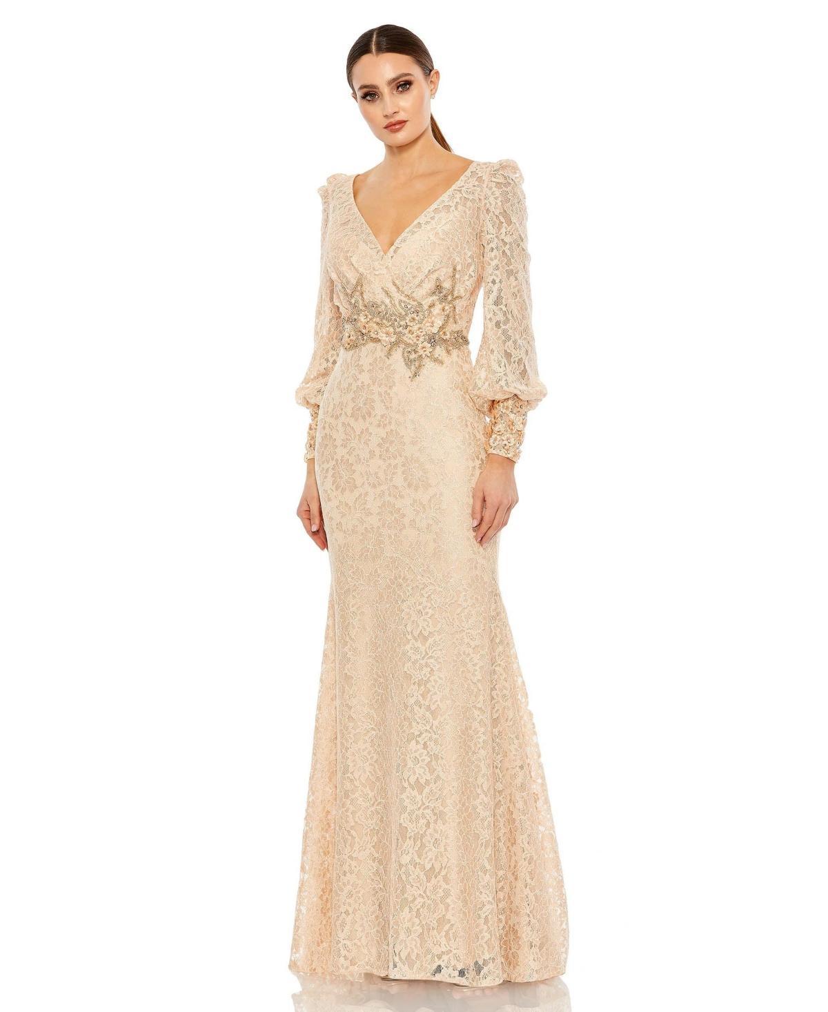 Womens Floral Lace Long-Sleeve Gown Product Image