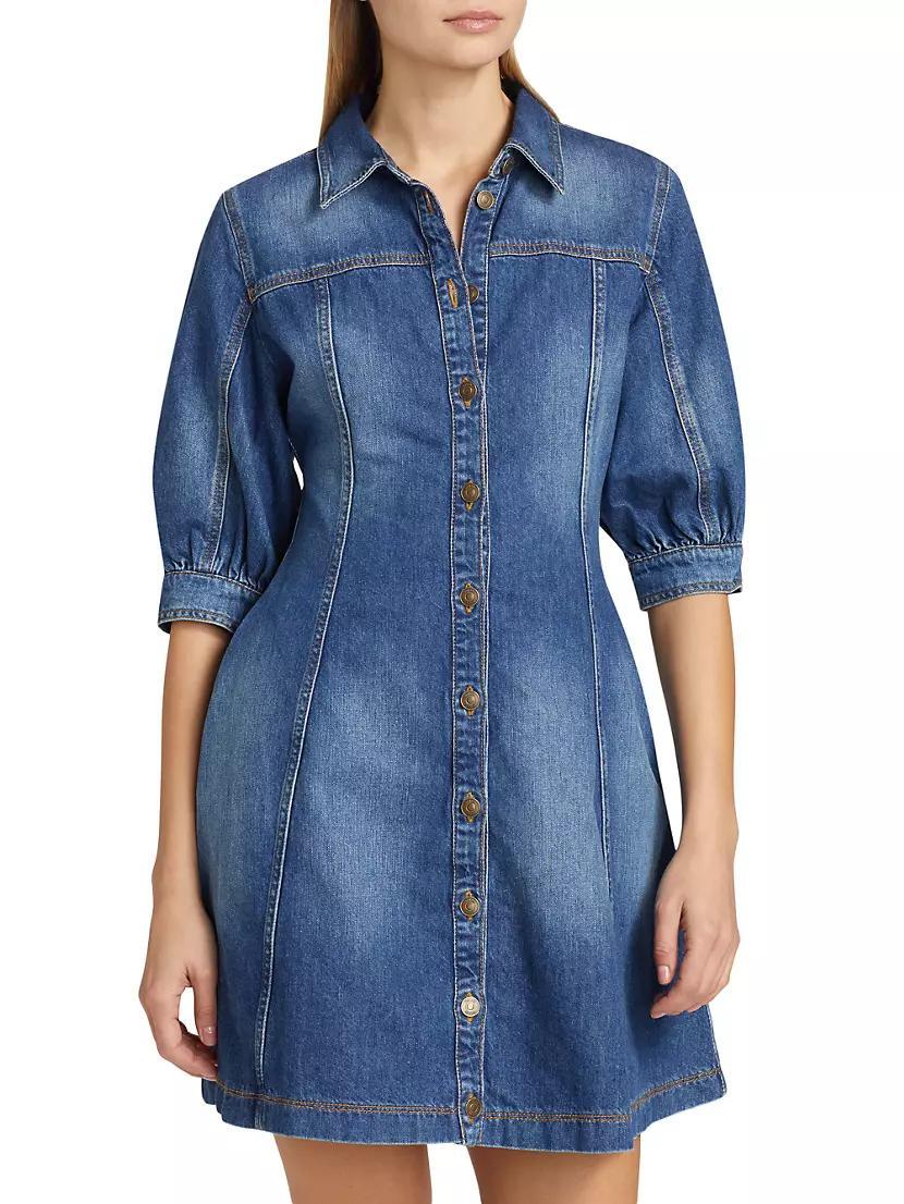 Barb Cotton Denim Puff-Sleeve Minidress Product Image