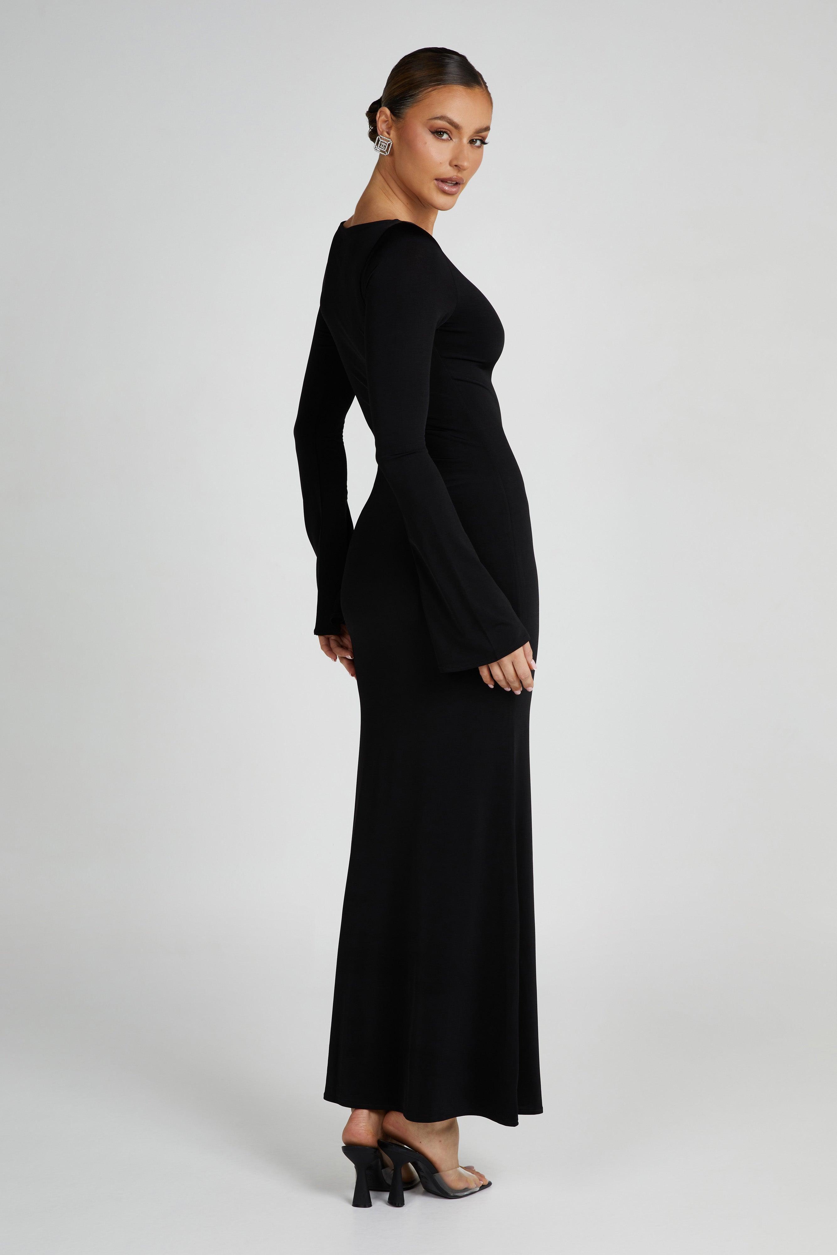 Tarna Slinky Fishtail Maxi Dress - Black Product Image