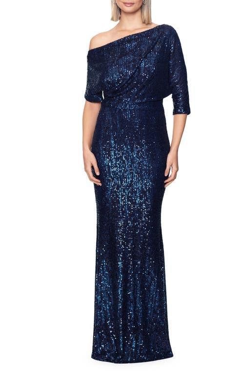 Betsy & Adam Sequin One-Shoulder Gown Product Image