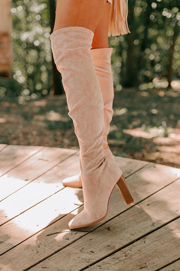 The Scarlett Faux Suede Thigh High Boot In Warm Taupe Product Image