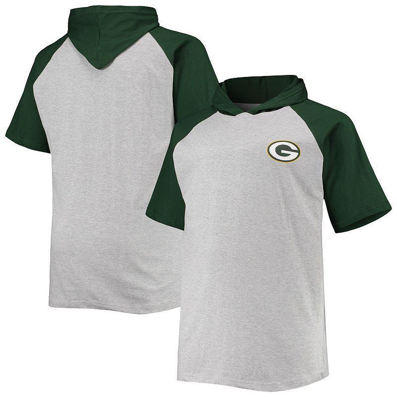 Mens Heathered Gray/Green Green Bay Packers Big & Tall Raglan Short Sleeve Pullover Hoodie Product Image