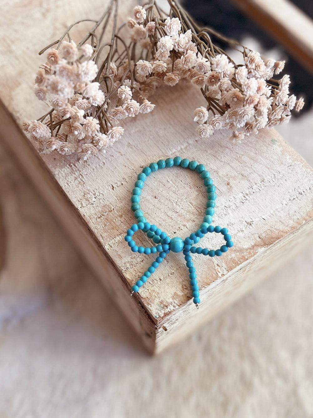 Turquoise Beaded Bow Stretch Bracelet Product Image