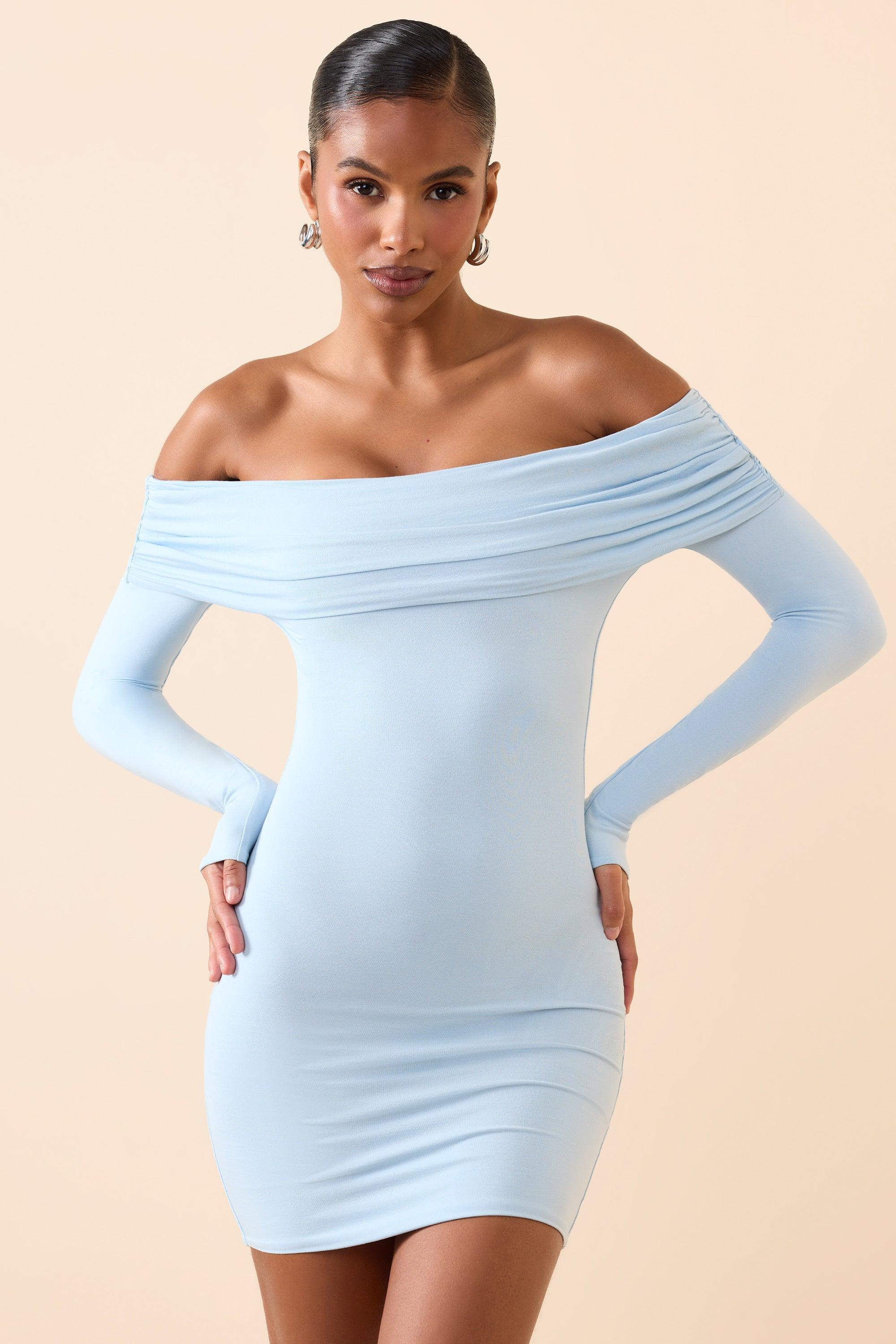 Modal Off-Shoulder Mini Dress in Ice Blue Product Image