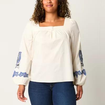 St. John's Bay Womens Square Neck Long Sleeve Embroidered Blouse Product Image