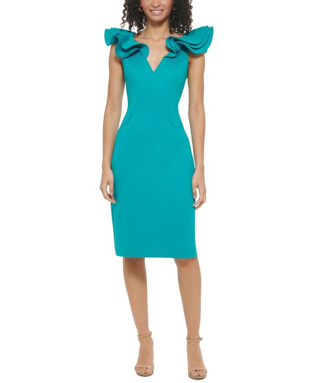 Women's Ruffle Cap-Sleeve Bodycon Dress  Product Image