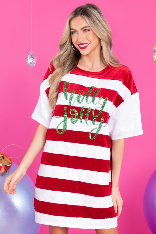 Cup of Cheer Red Multi Stripe Dress Product Image