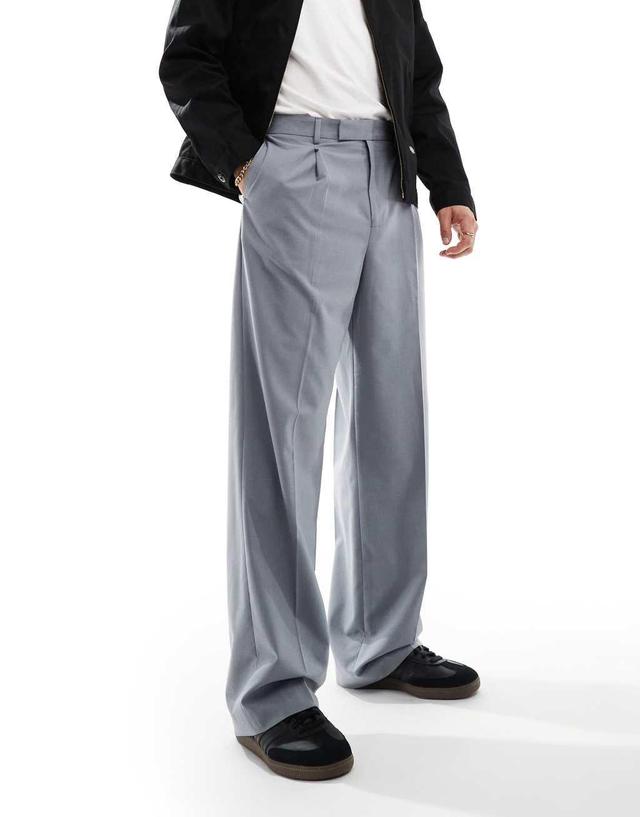 ASOS DESIGN wide leg dress pants with double pleats in mid gray Product Image