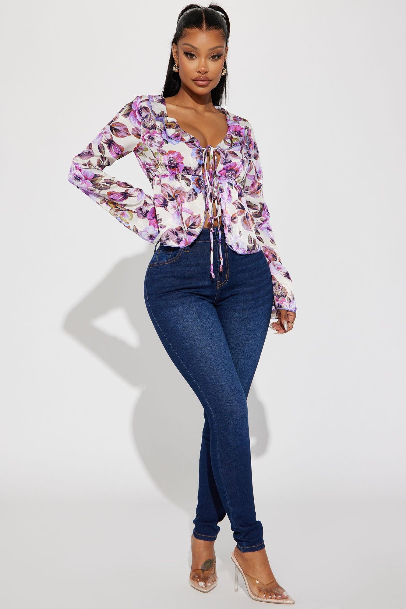 Elia Floral Blouse Top - Ivory/combo Product Image