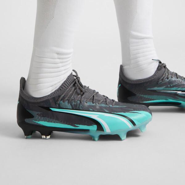 PUMA ULTRA ULTIMATE RUSH Firm Ground/Artificial Ground Men's Soccer Cleats Shoes in Strong Grey/White/Elektro Aqua Product Image