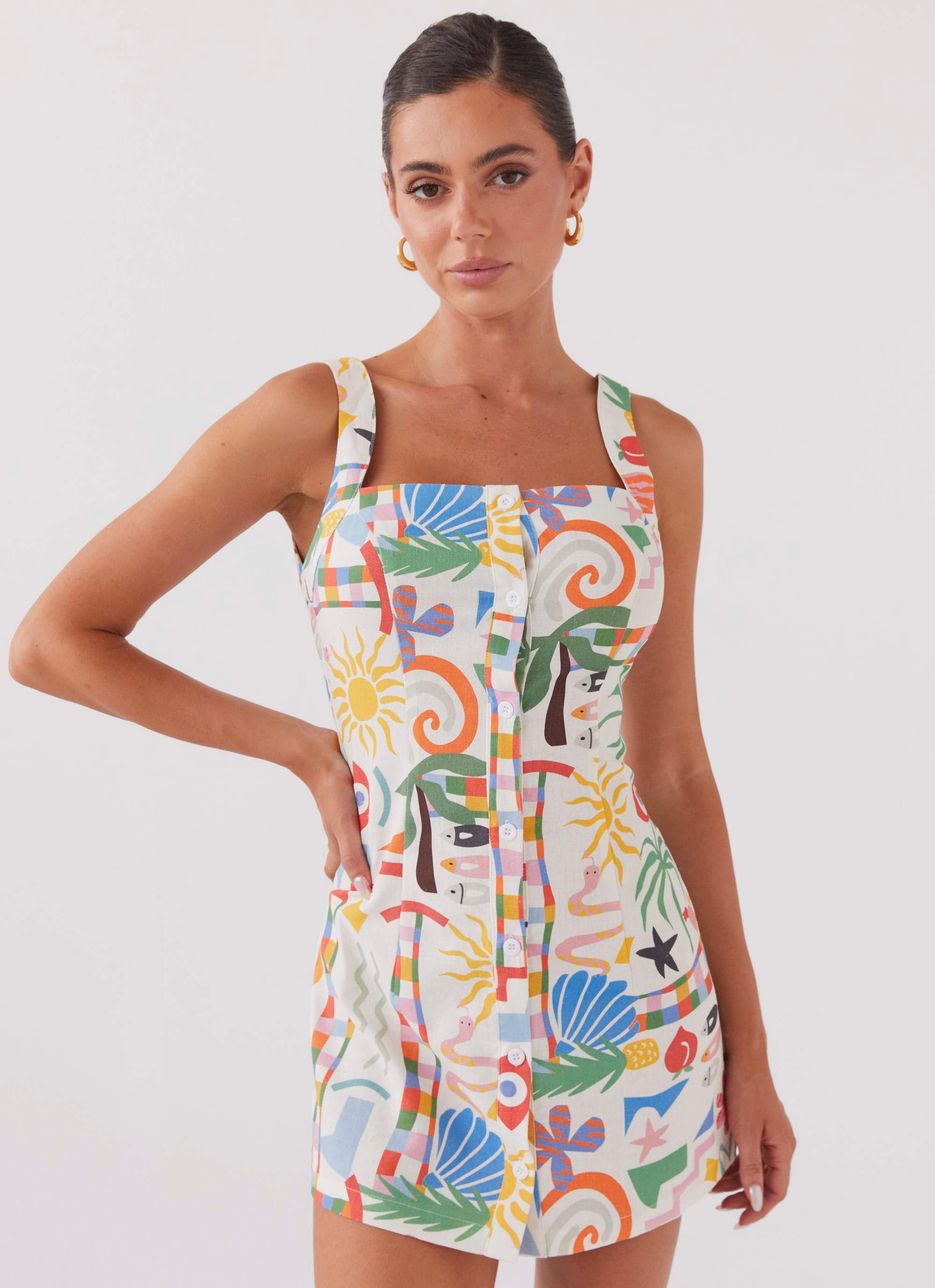 Tori Linen Mini Dress - Summer Palm product image