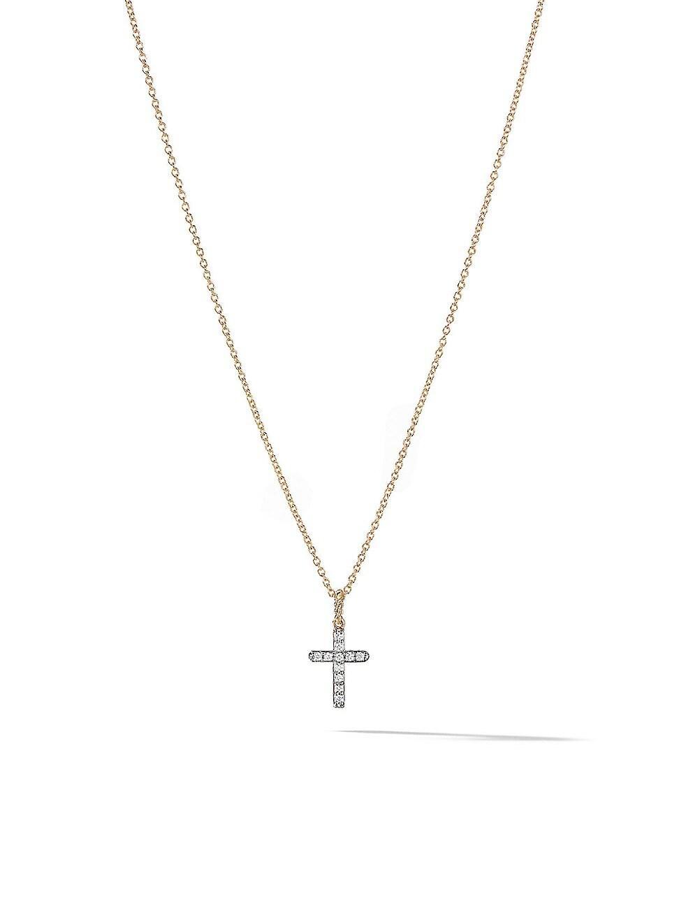 Womens Cable Collectibles Cross Necklace in 18K Yellow Gold with Pav Diamonds Product Image