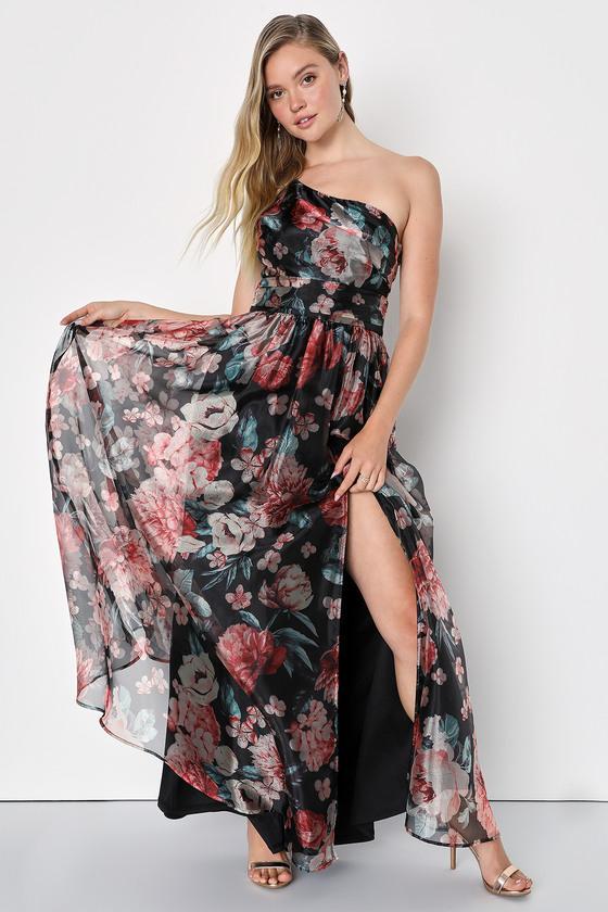 Bringing the Charm Black Floral Organza Gown Product Image