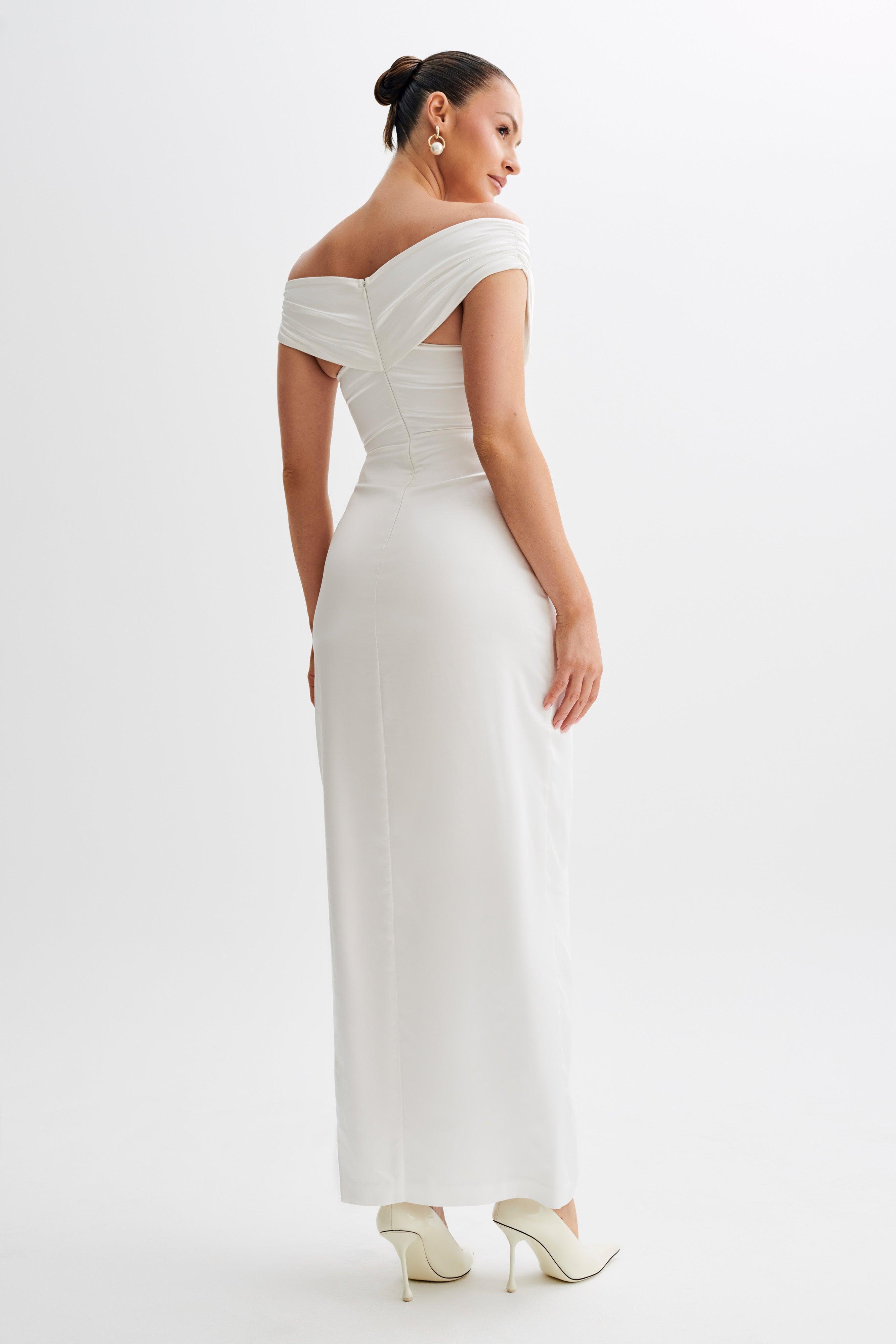 Harley Off Shoulder Satin Maxi Dress - Ivory Product Image