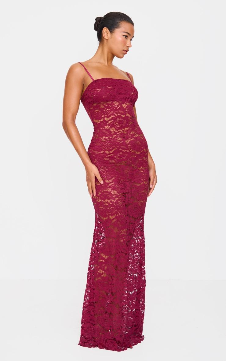 Cherry Red Sheer Lace Maxi Dress Product Image