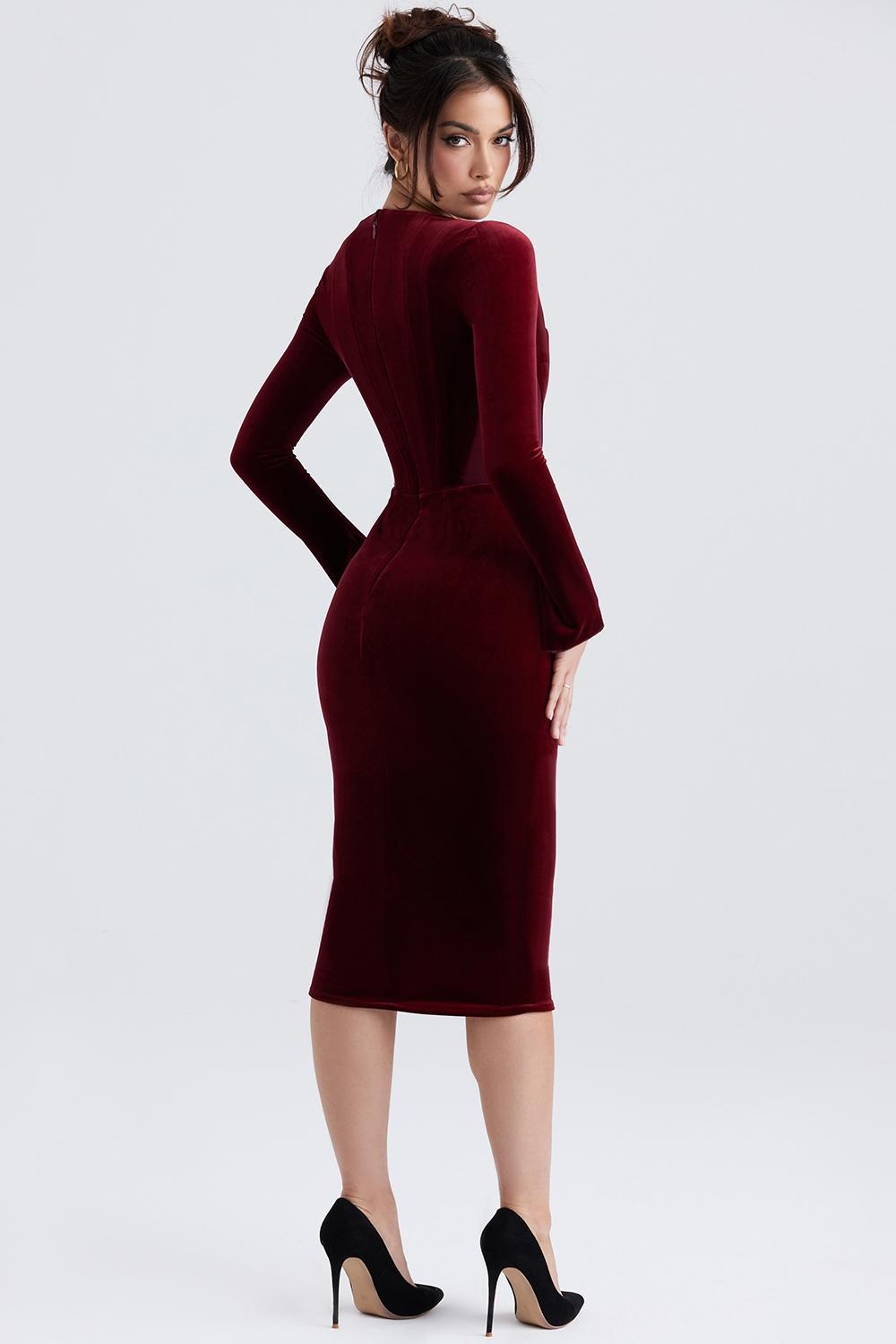 Solaine Wine Velvet Corset Dress - SALE Product Image