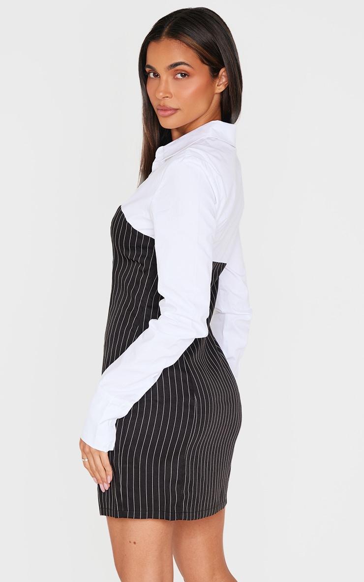 White Pinstripe Detail Shirt Dress Product Image