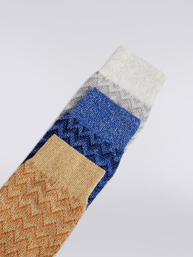 Three-piece set of zigzag cotton blend socks with lurex Multicoloured | Missoni Product Image