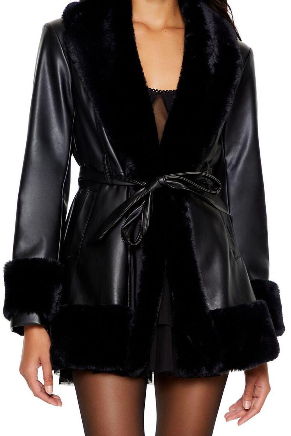 Faux Fur-Trim Trench Coat | Forever 21 Product Image