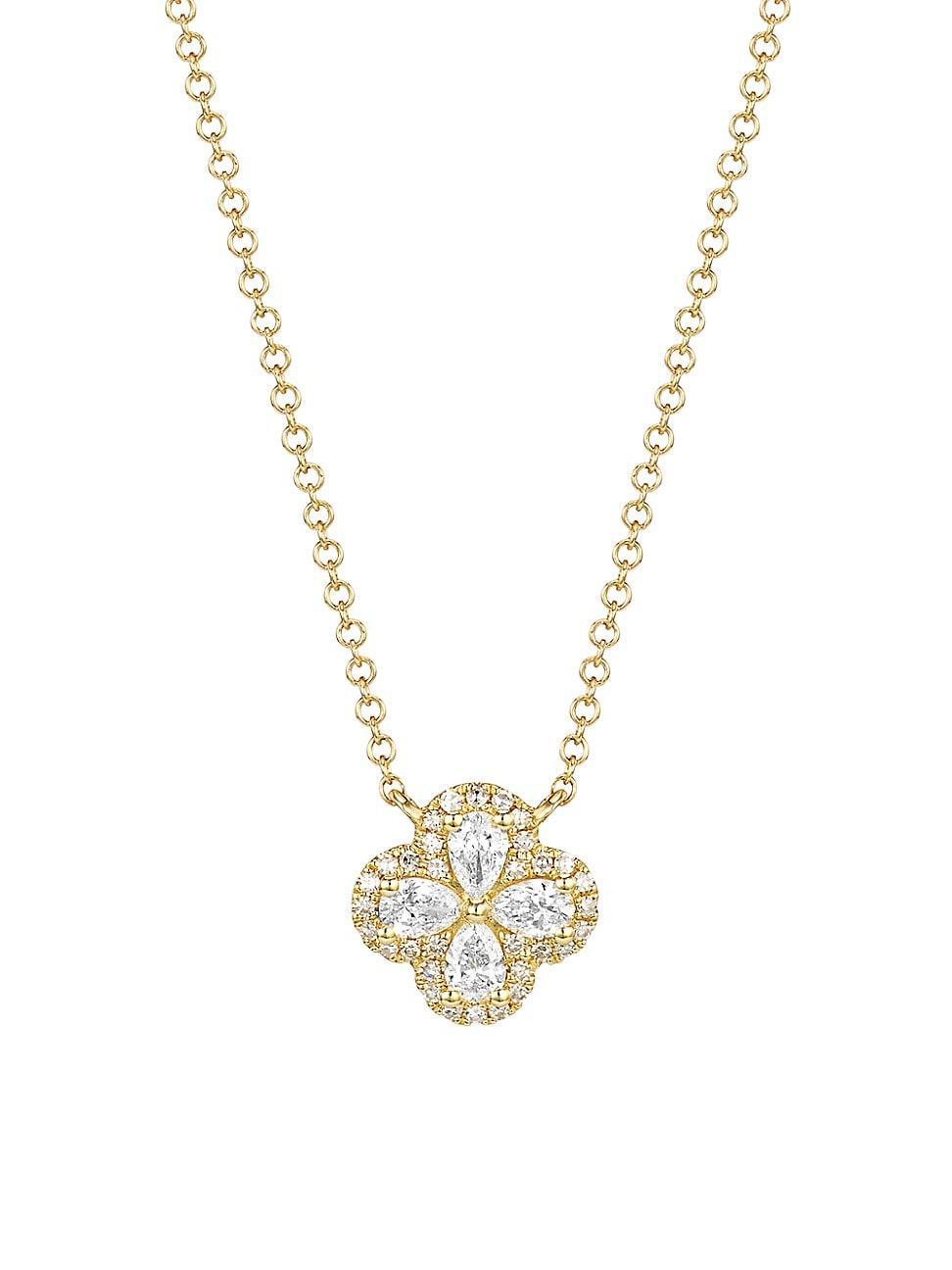 Womens 14K Yellow Gold & 0.41 TCW Diamond Four-Leaf Clover Pendant Necklace Product Image