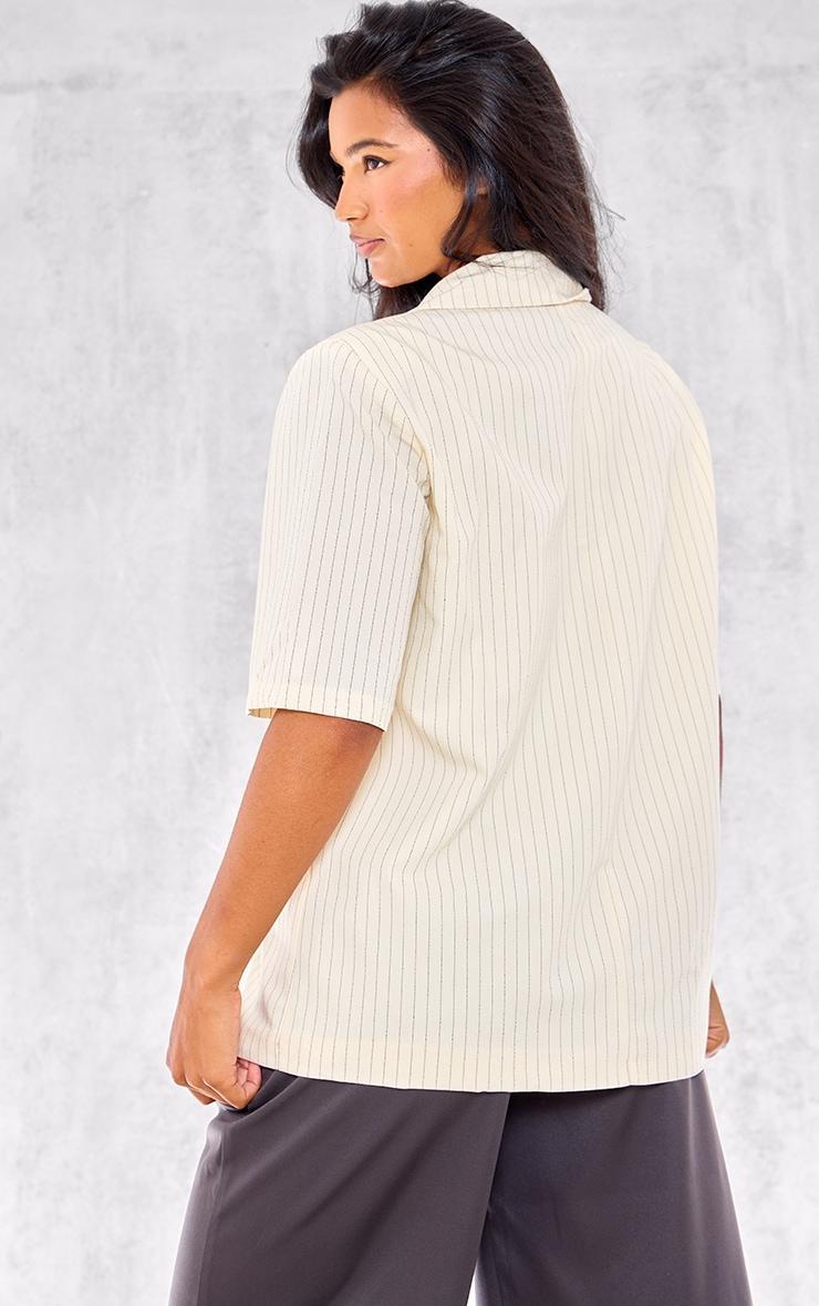 Off White Striped Short Sleeve Oversized Blazer Product Image