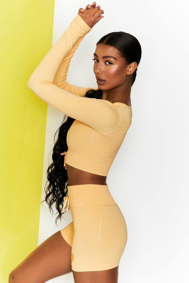 Time Check Ribbed Long Sleeve Crop Top in Yellow Product Image