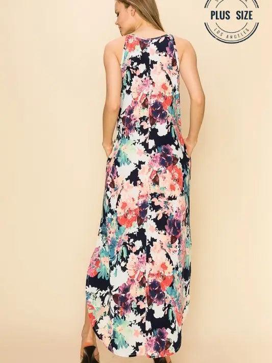 Plus Size Floral Sleeveless Maxi Dress with Pockets Female Product Image