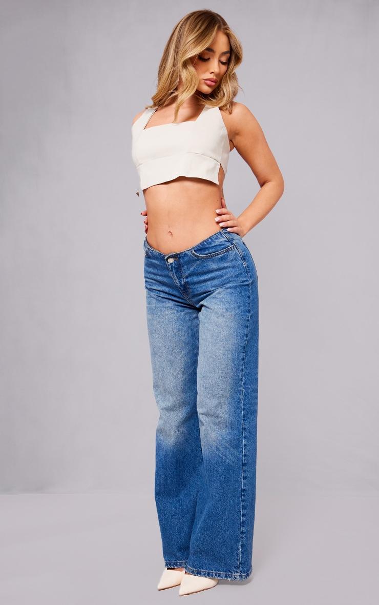 Beige Stretch Woven Tie Back Crop Top Product Image