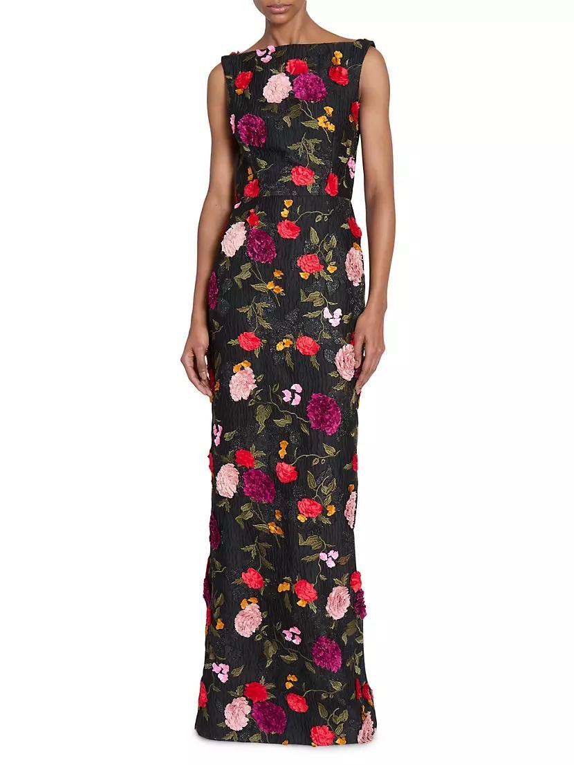 Crinkled Floral Boatneck Gown Product Image