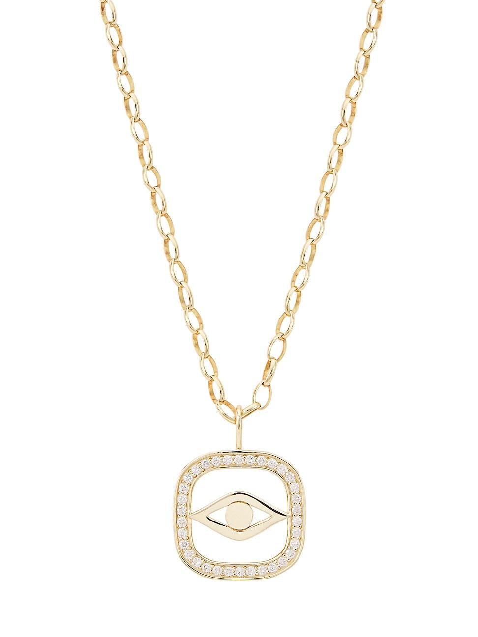 Womens XL Evil Eye 14K Gold & Diamond Open Icon Charm Necklace Product Image