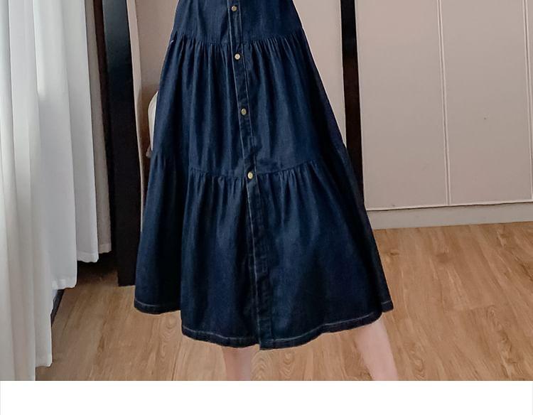 Long-Sleeve Denim Midi A-Line Shirt Dress Product Image